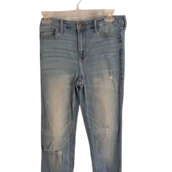 Hollister Size 7R 28x30 Jeans Womens High Rise Super Skinny Denim Blue Destroyed - Picture 9 of 11